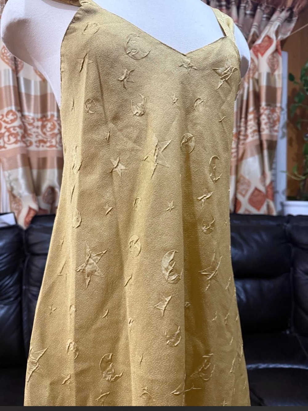 Moon and Stars Embossed Material Nightie yellow